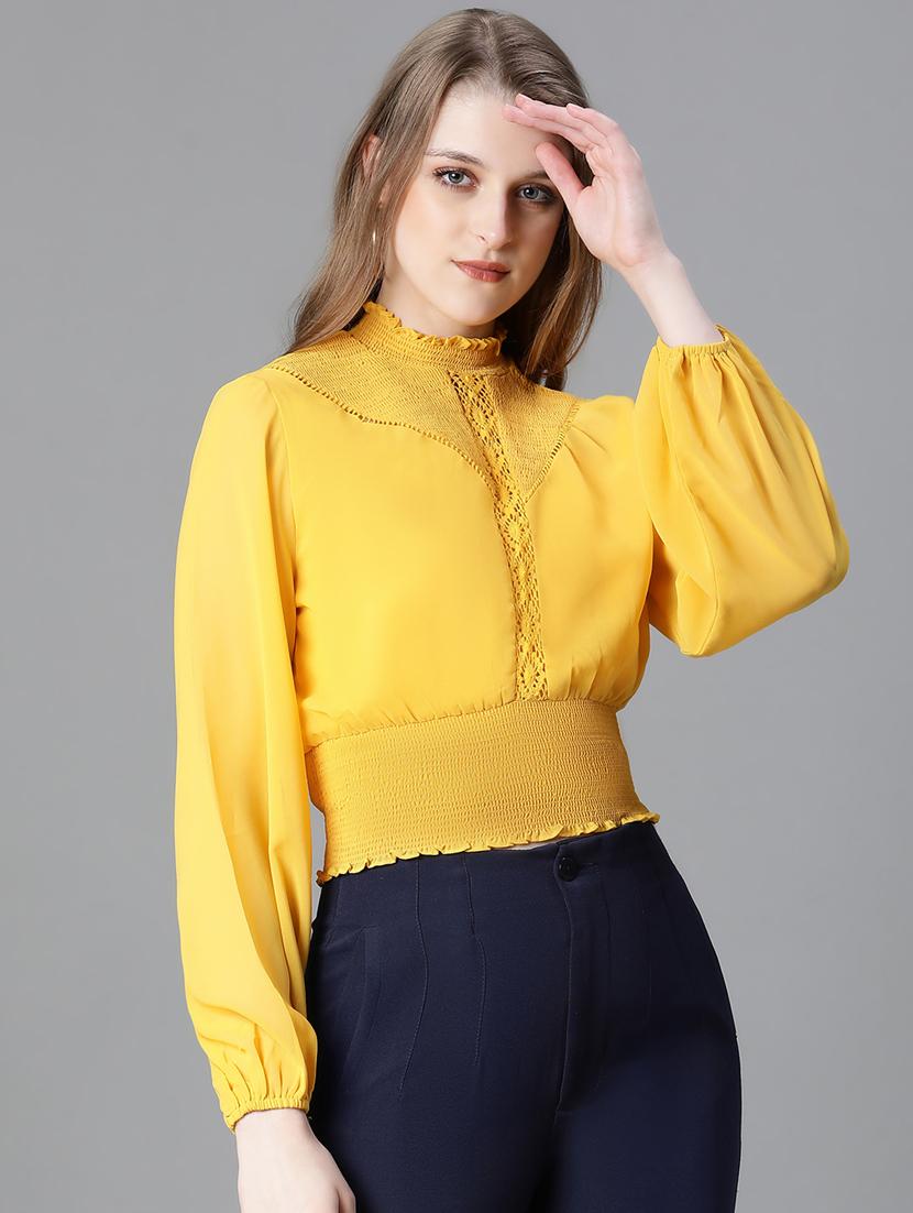 women lace detailed mock neck blouson top - 20615214 - Standard Image - 2