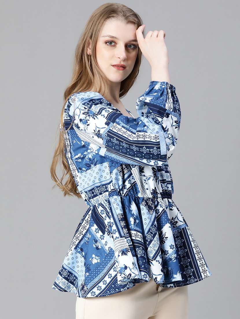 women printed puff sleeves peplum top - 20615217 -  Standard Image - 2