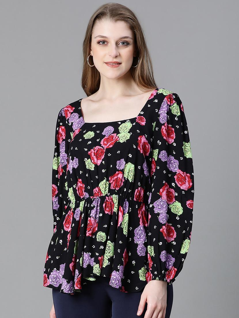 women floral print puff sleeves peplum top - 20615218 -  Zoom Image - 0