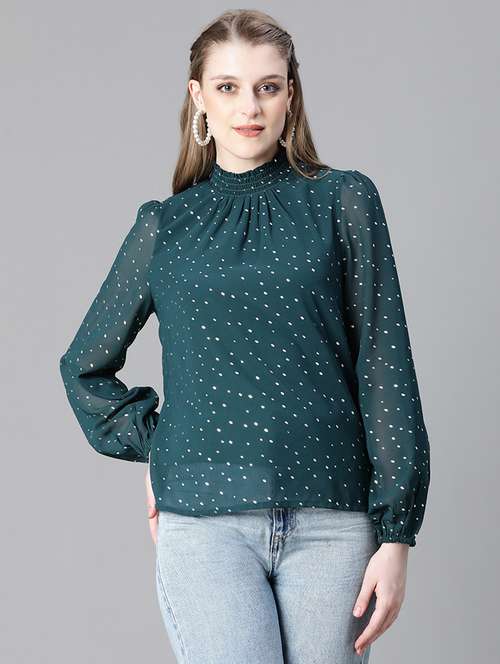 women green polka dot printed blouson top - 20615231 - Standard Image - 0