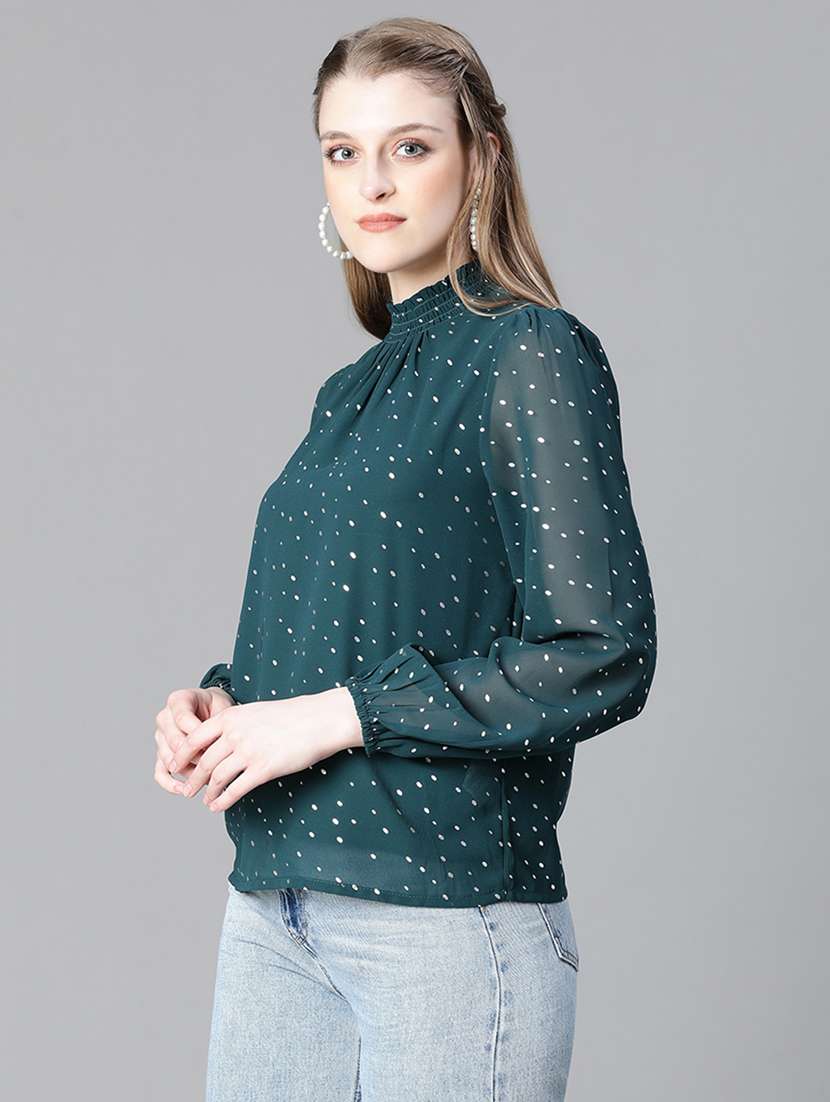 women green polka dot printed blouson top - 20615231 - Standard Image - 2