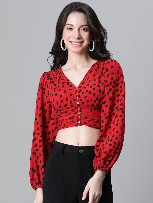 women animal print bishop sleeves top - 20615238 - Standard Image - 0