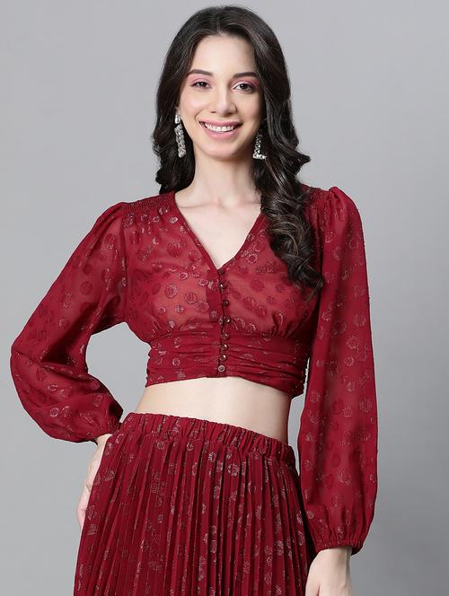 women self designed bishop sleeves top - 20615240 -  Standard Image - 0