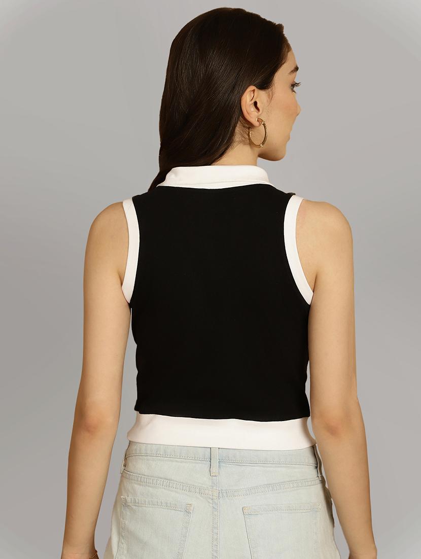 women black colourblock detailed crop top - 20615250 - Standard Image - 2