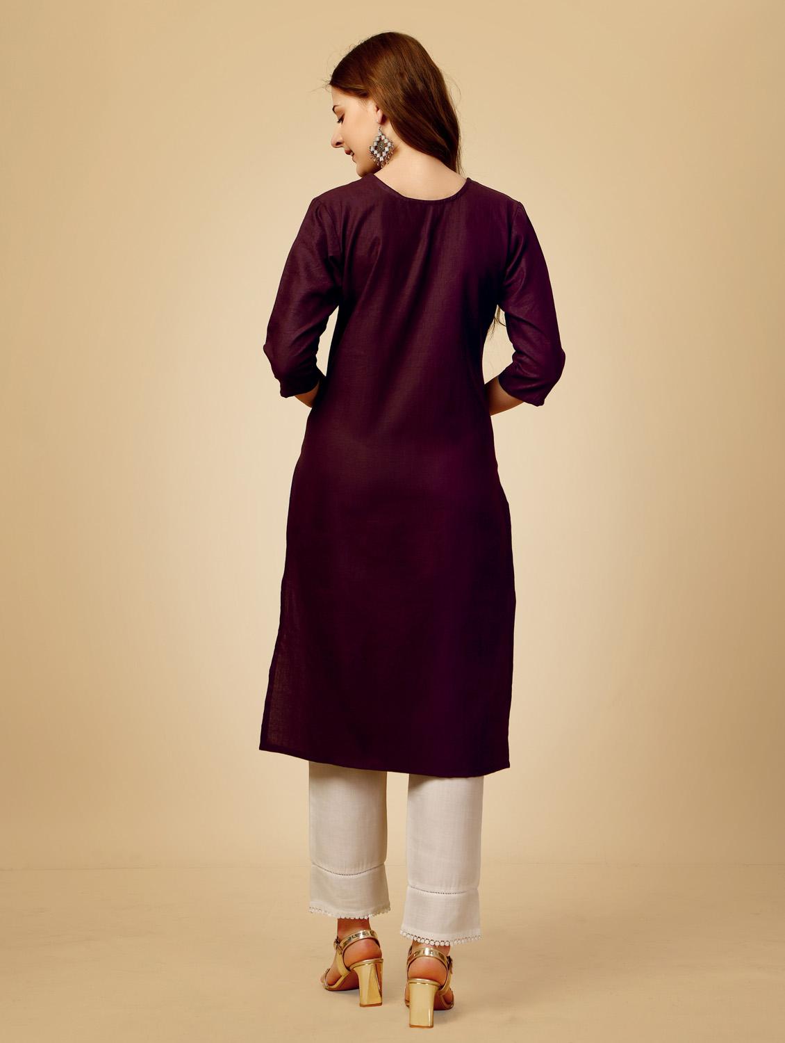 purple three quarter sleeve kurta pant set - 20615251 - Standard Image - 2