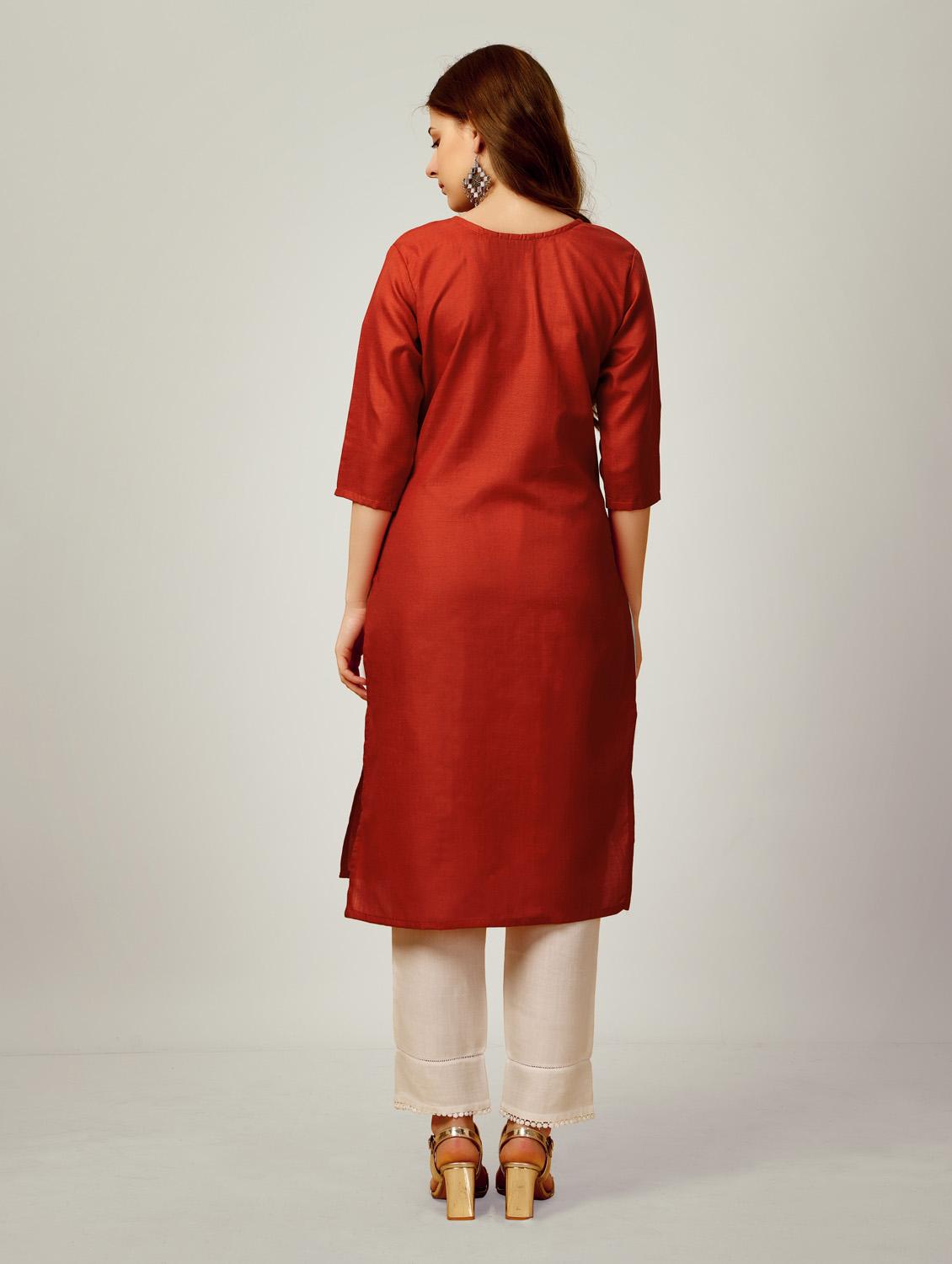 women red round neck kurta pant set - 20615256 - Standard Image - 2