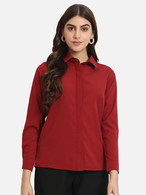 women maroon solid formal shirt - 20615258 - Standard Image - 0
