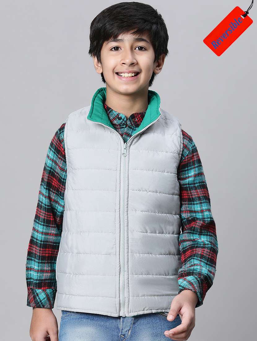 boys green solid quilted jacket