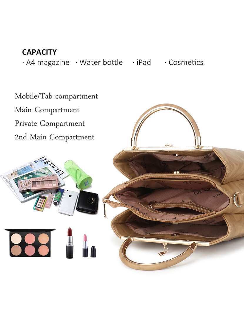 beige leatherette (pu) regular handbag - 20617004 -  Standard Image - 2