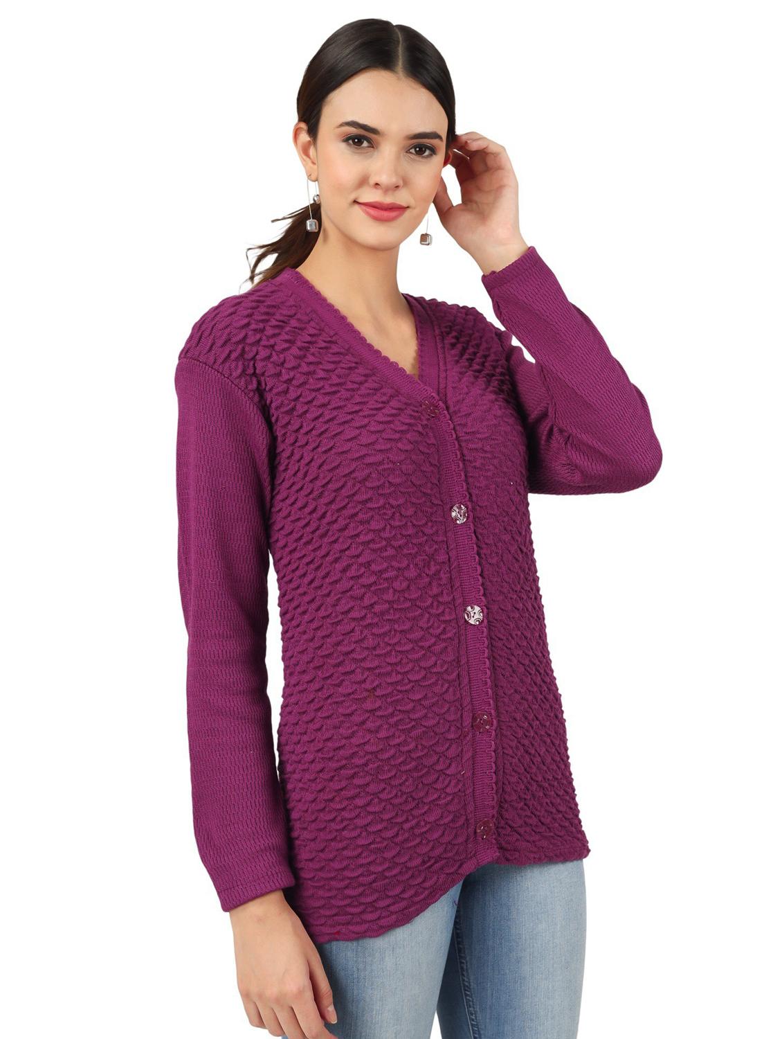 women long sleeved self design wool cardigan - 20618245 - Standard Image - 2