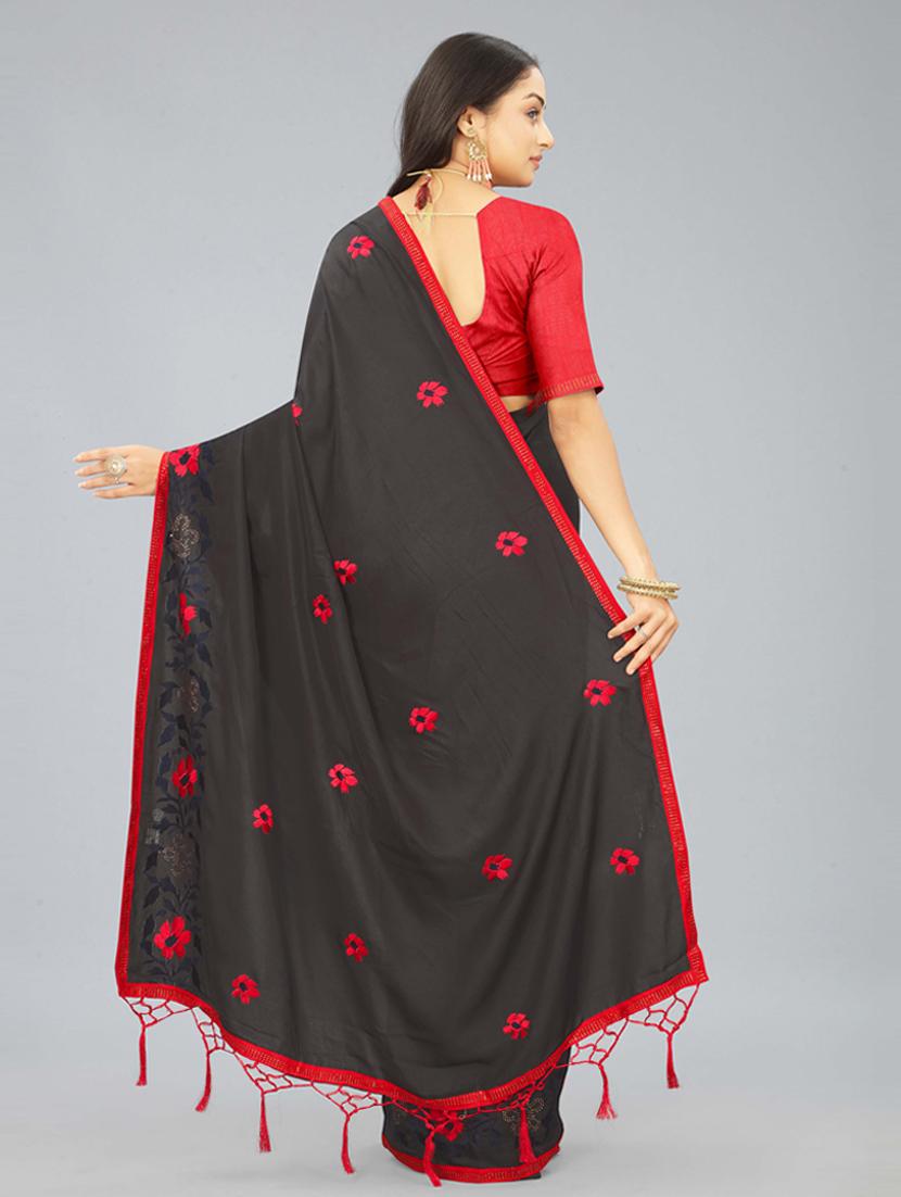 women black embroidered saree - 20620516 - Standard Image - 2