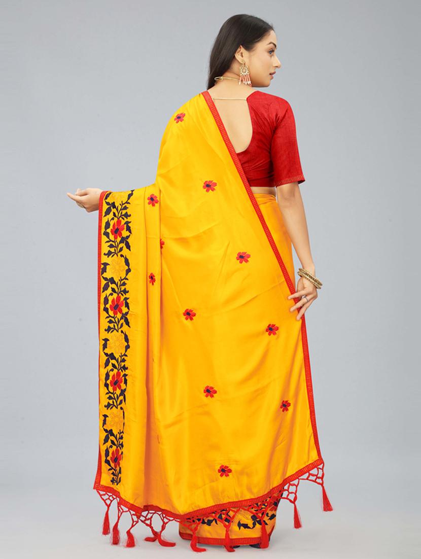 women yellow embroidered saree with blouse - 20620519 - Standard Image - 2
