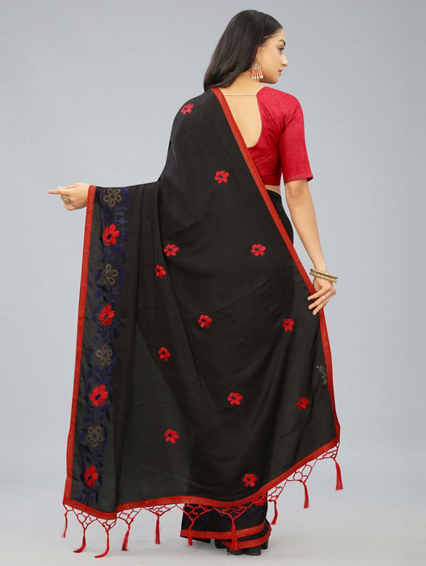 women black embroidered saree with blouse - 20620520 - Standard Image - 2