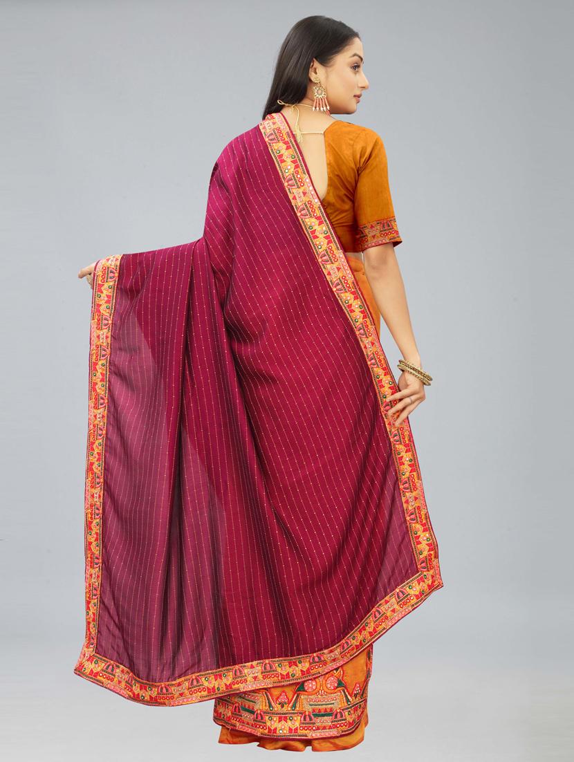 women orange & maroon embroidered saree with blouse - 20620532 - Standard Image - 2