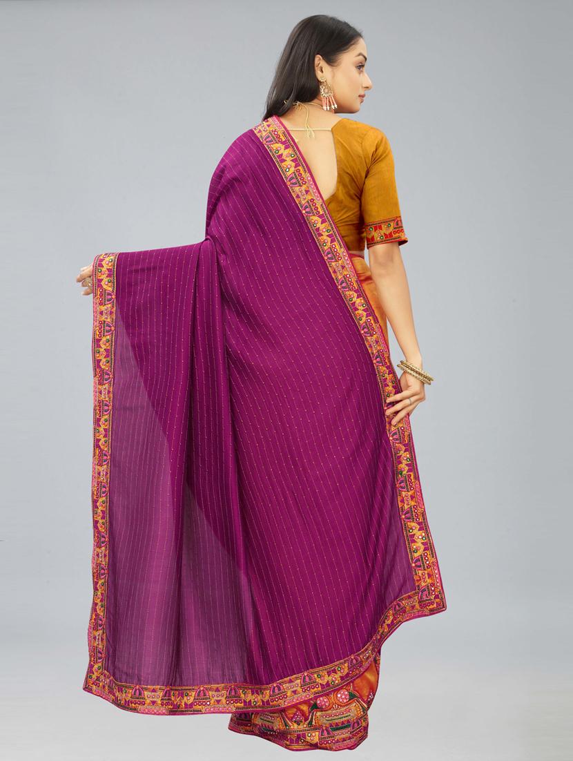 purple & mustard half & half saree with blouse - 20620533 - Standard Image - 2
