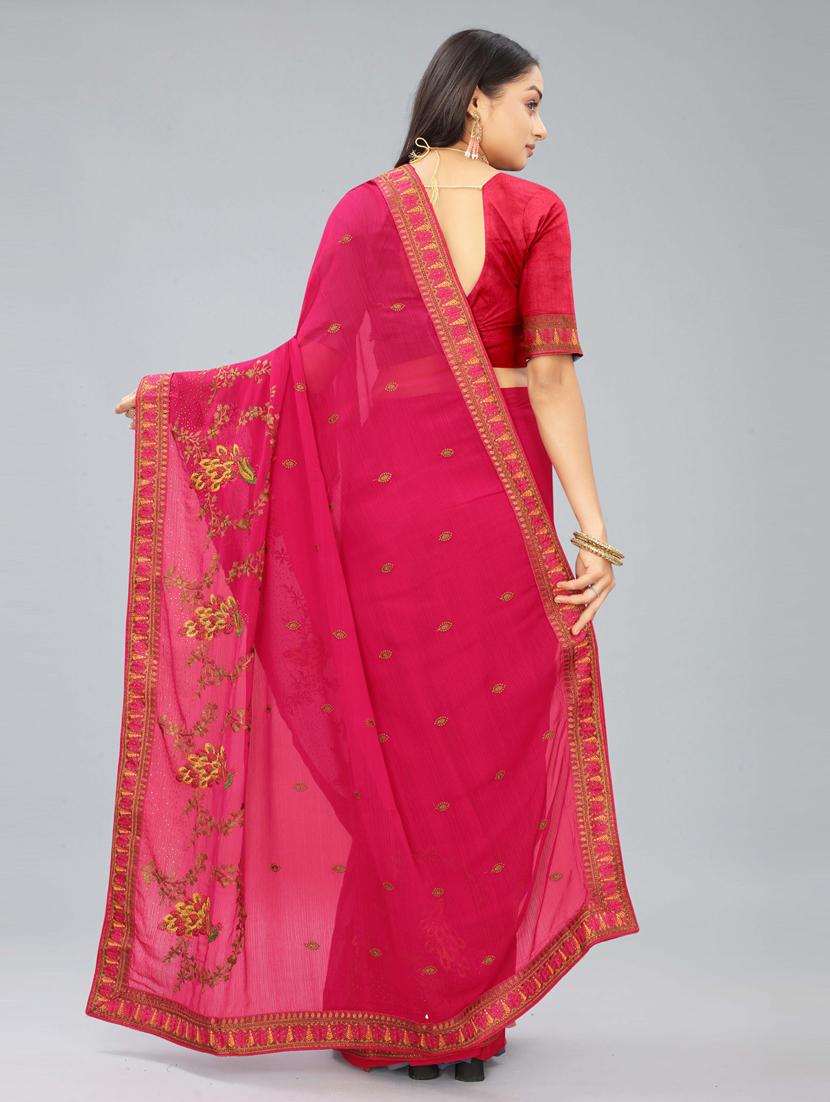 women pink embroidered saree with blouse - 20620537 - Standard Image - 2
