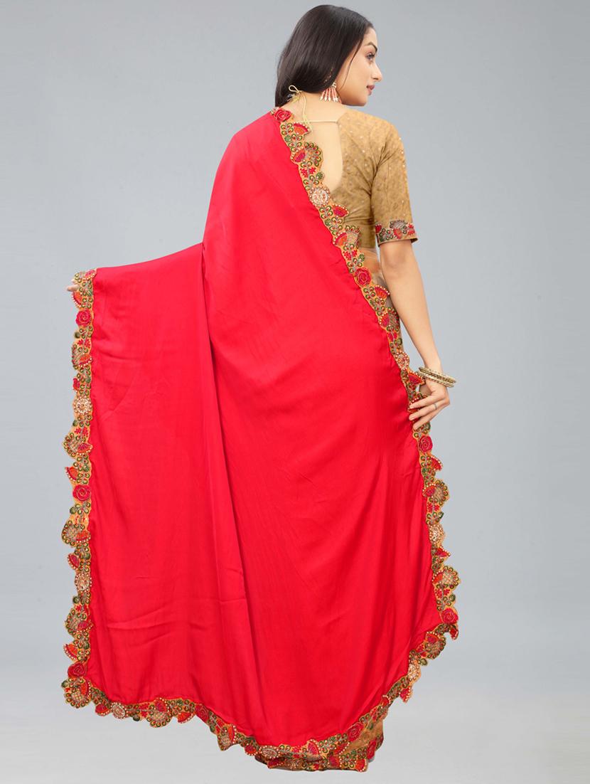 red & beige half & half saree with blouse - 20620548 - Standard Image - 2