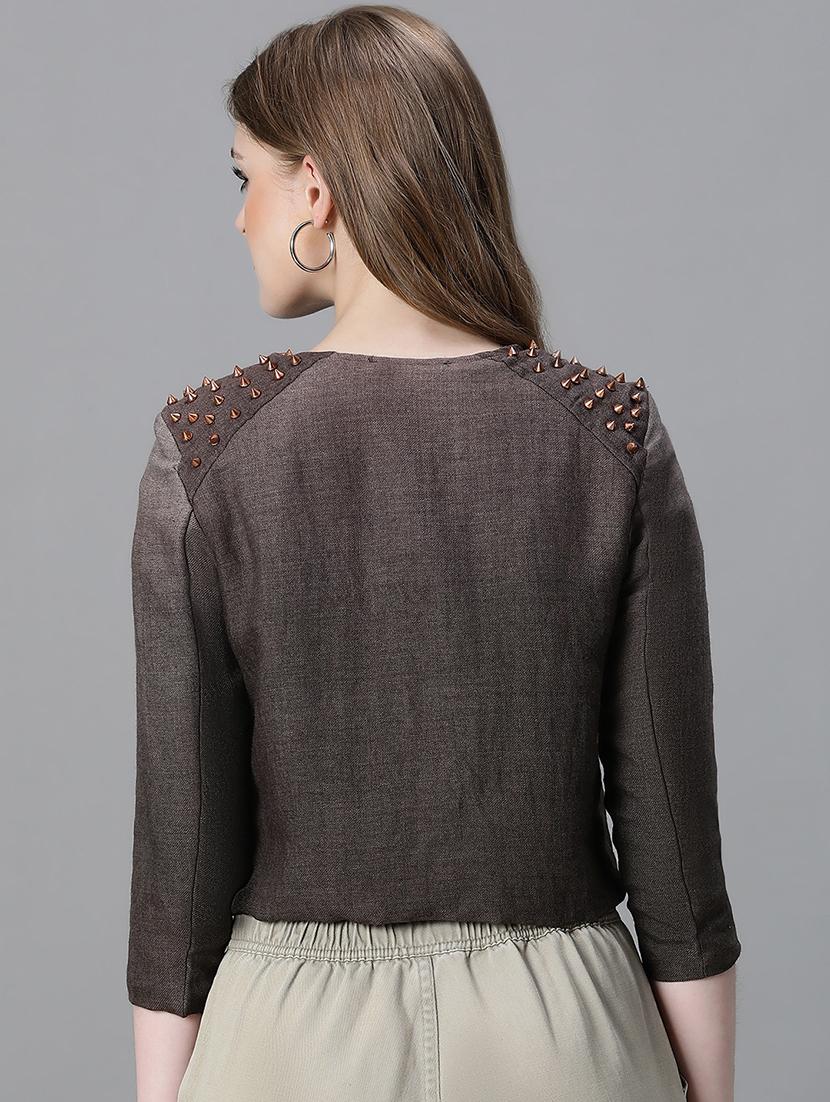 women brown embellished casual shrug - 20620580 - Standard Image - 2