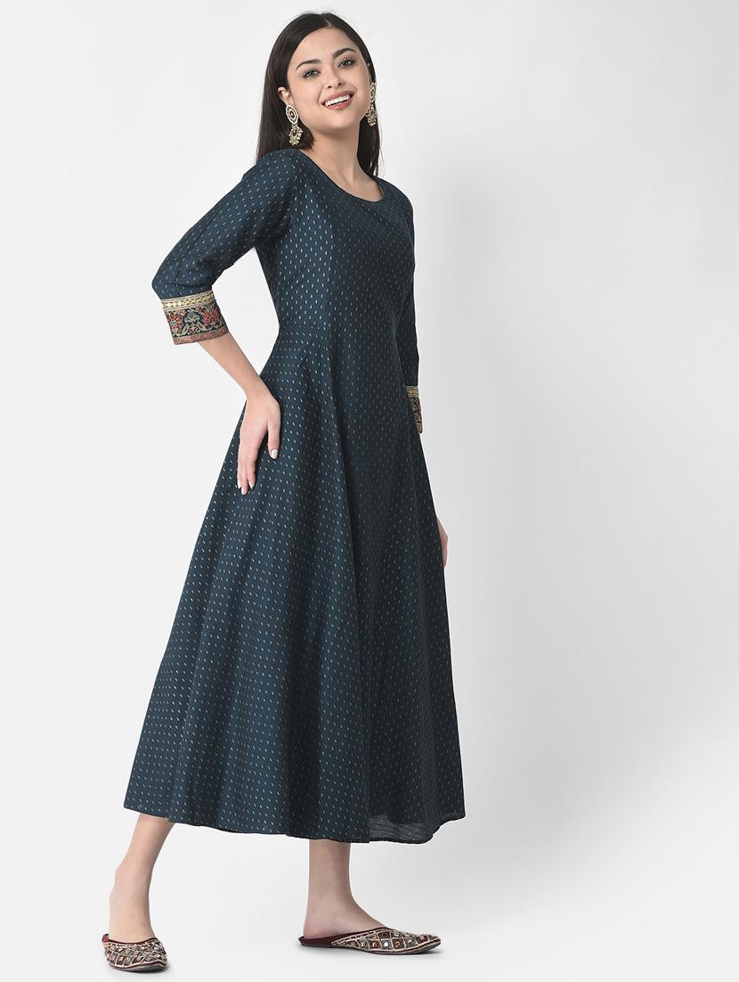 teal three quarter sleeve a-line kurta - 20621668 - Standard Image - 2