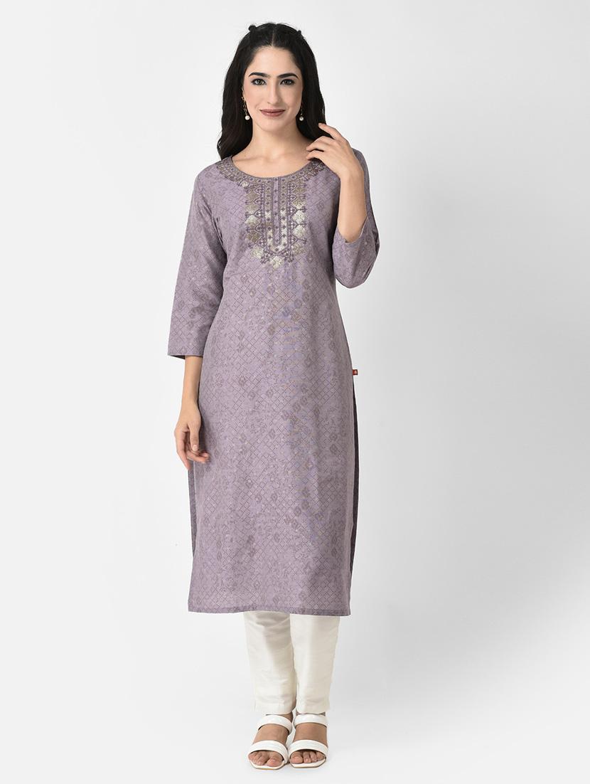 women purple round neck straight kurta - 20621671 - Zoom Image - 0