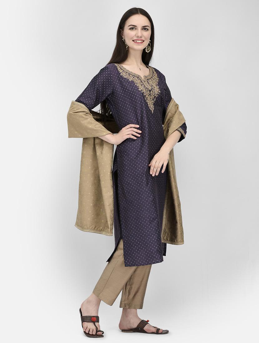 purple three quarter sleeve straight kurta - 20621676 - Standard Image - 2
