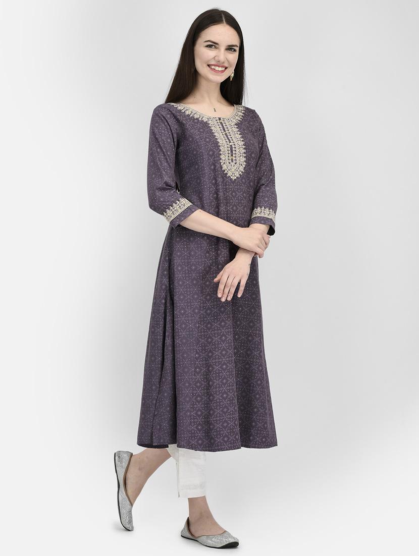 women grey round neck a-line kurta - 20621690 - Standard Image - 2
