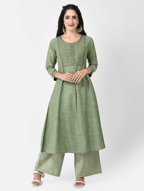 women green round neck a-line kurta - 20621701 - Standard Image - 0