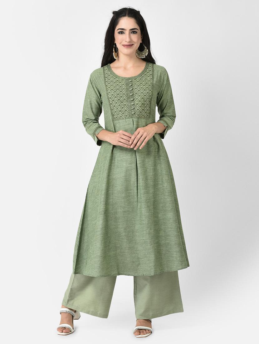 women green round neck a-line kurta - 20621701 - Zoom Image - 0