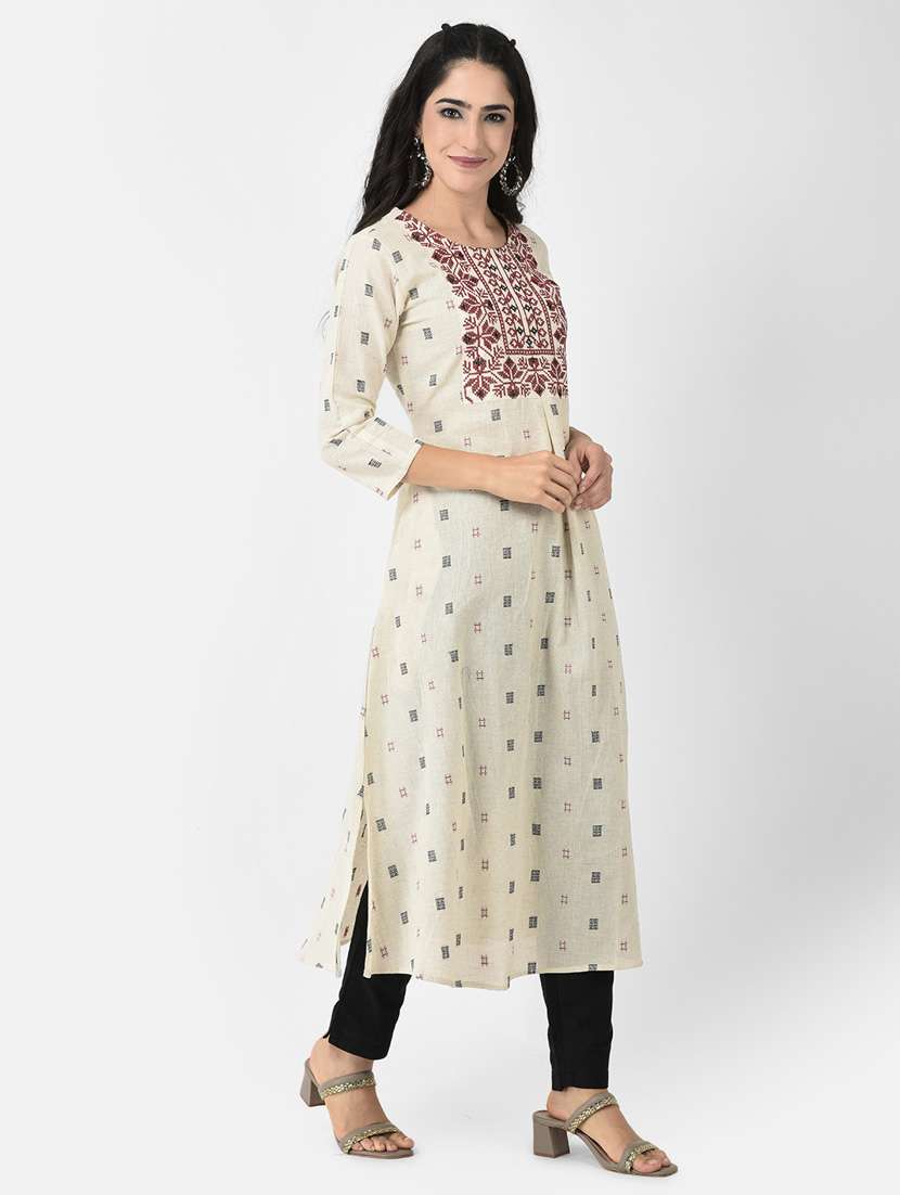 women white round neck a-line kurta - 20621702 -  Standard Image - 2