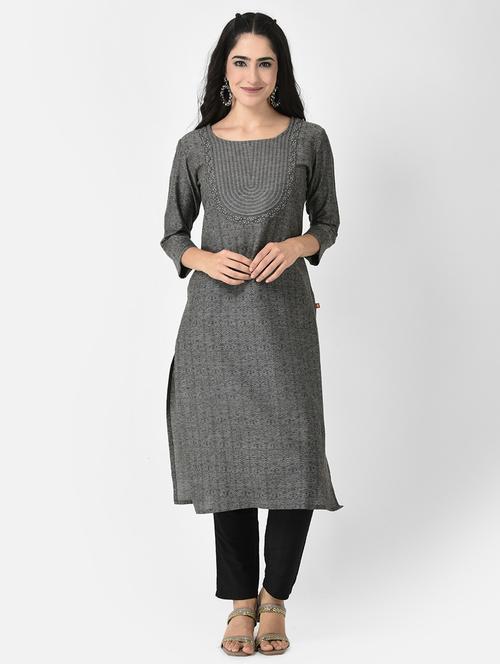 grey three quarter sleeve straight kurta - 20621703 - Standard Image - 0