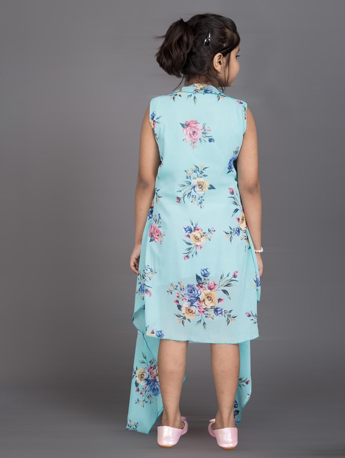 girls v-neck floral printed layered frock - 20622141 - Standard Image - 2