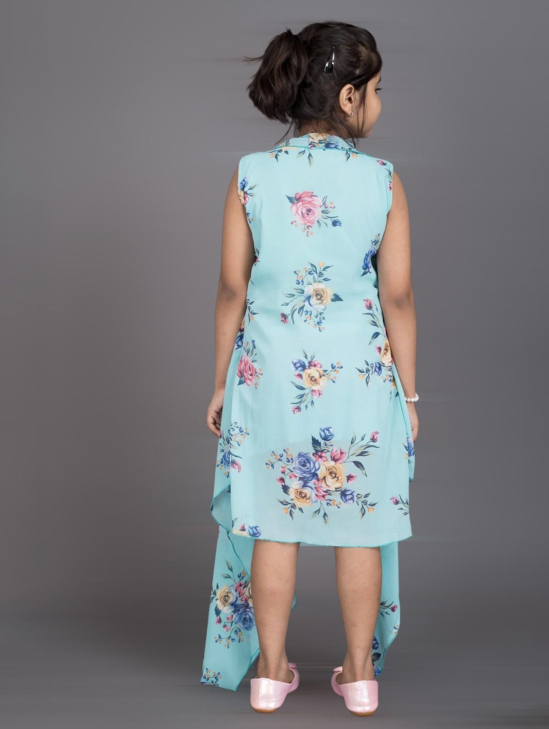 girls v-neck floral printed layered frock - 20622142 - Standard Image - 2