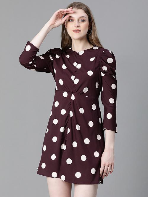 women brown polka dots printed button detailed dress - 20622636 - Standard Image - 0