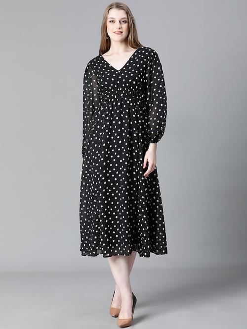 black polka dots printed midi dress - 20622640 - Standard Image - 0