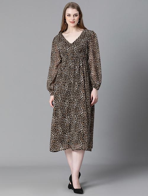 brown animal printed midi dress - 20622641 - Standard Image - 0