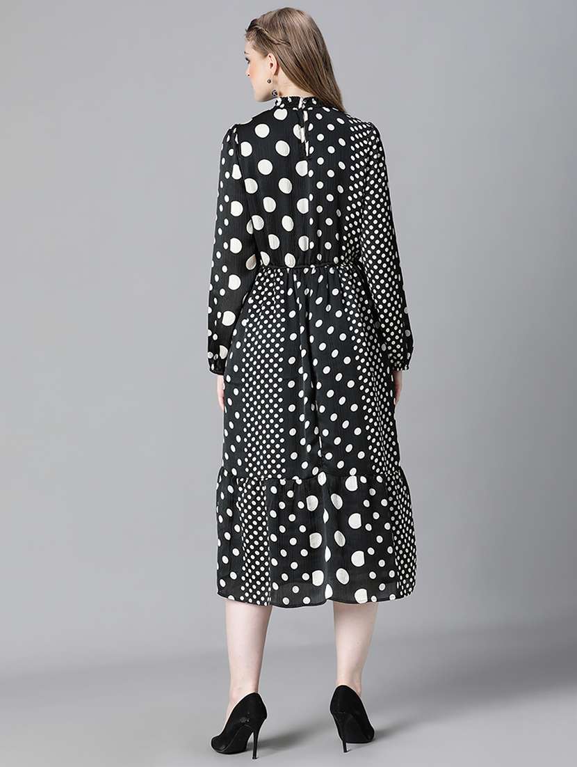black polka dots printed midi dress - 20622650 - Standard Image - 2