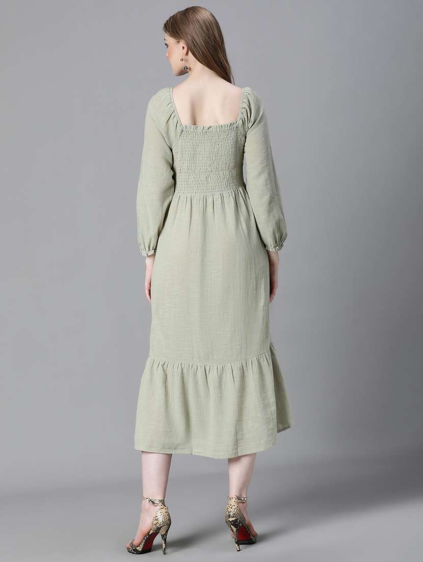 green smocked detailed a-line midi dress - 20622656 - Standard Image - 2