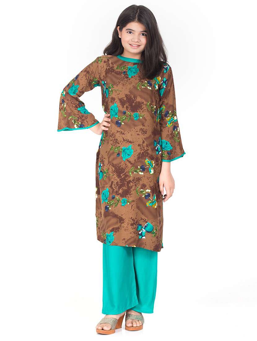 girls floral printed kurta palazzo set
