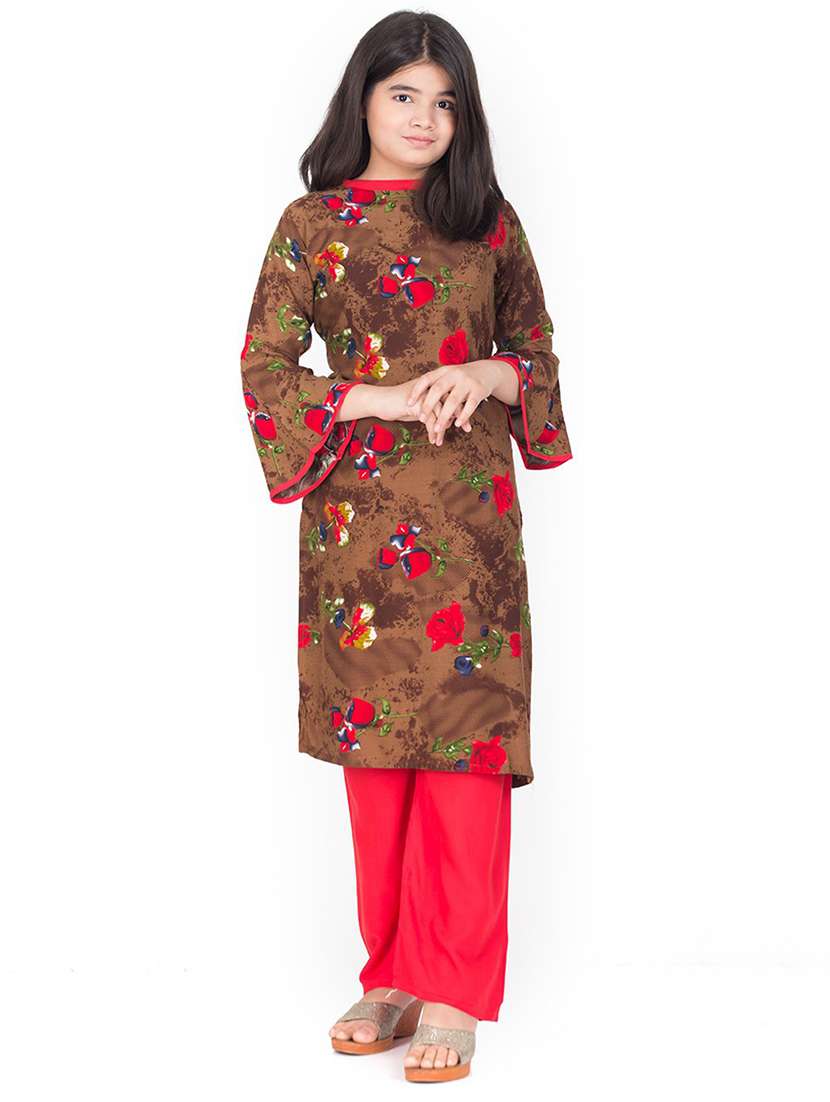 girls floral printed kurta palazzo set