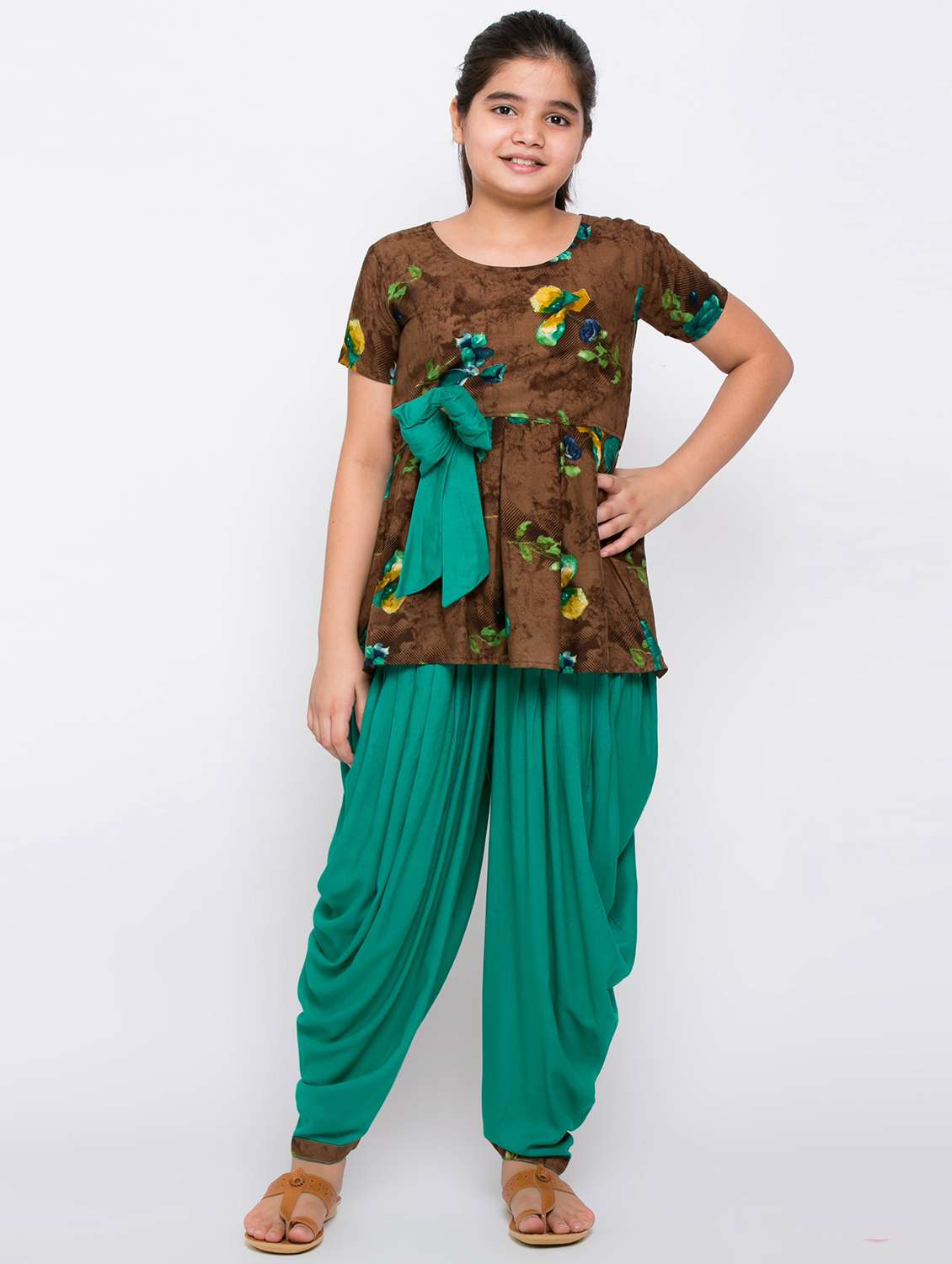 girls floral printed kurta patiyala salwar set