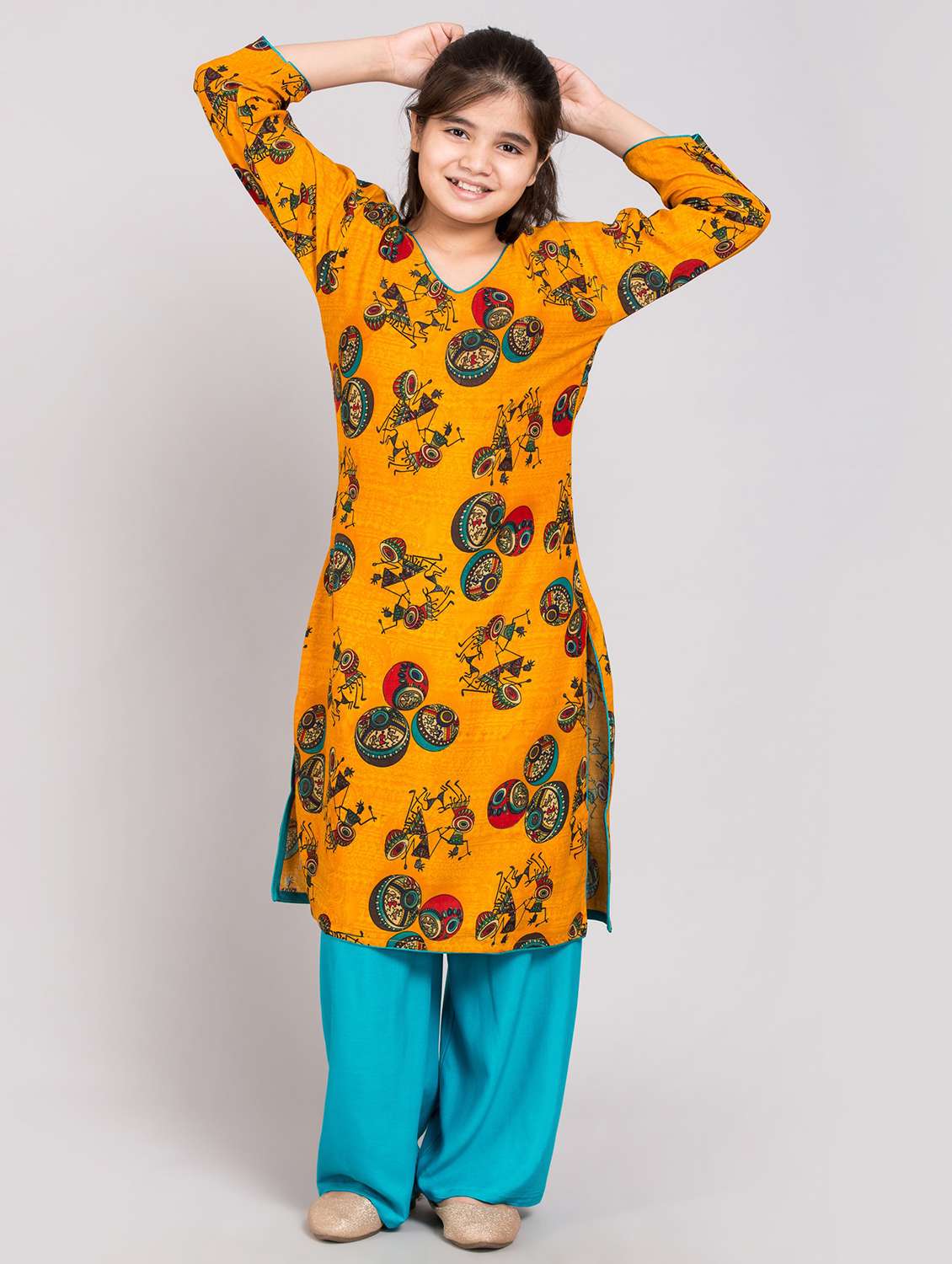 girls floral printed kurta palazzo set