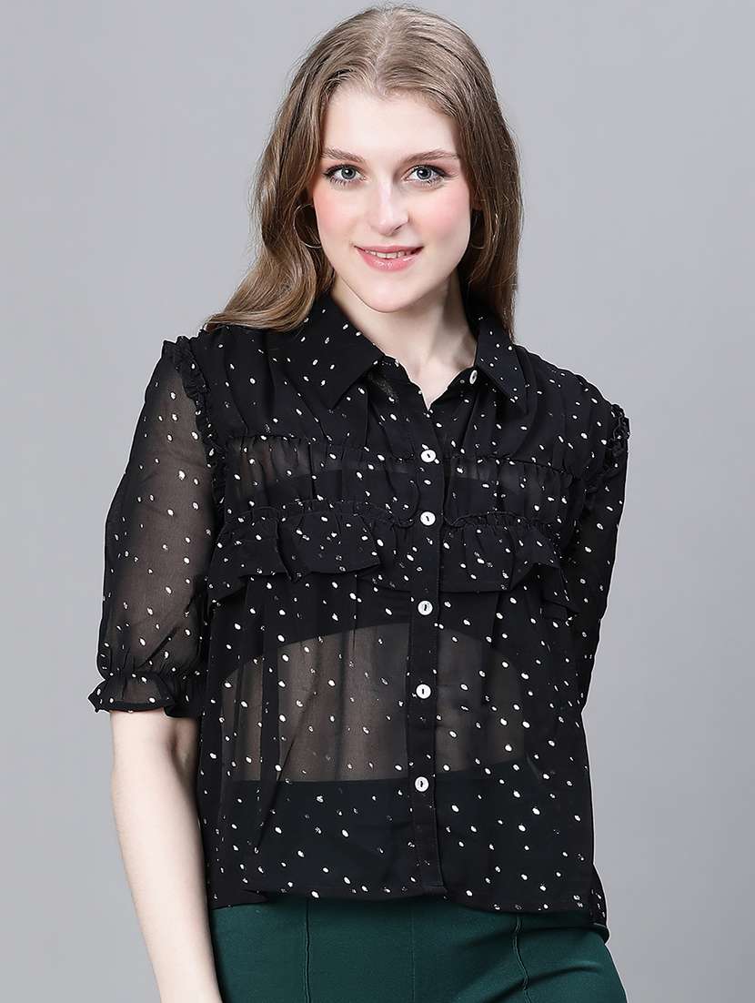women printed ruffled detailed shirt