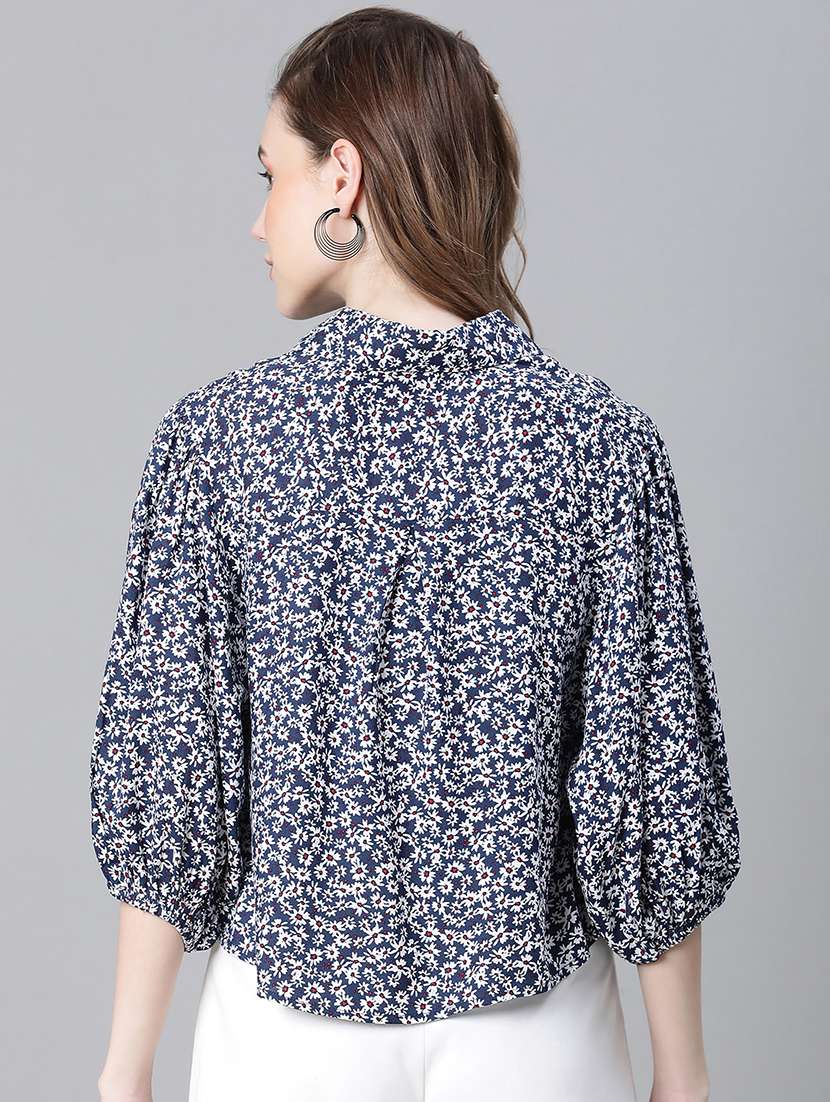 women floral print bishop sleeves shirt - 20623331 -  Standard Image - 2