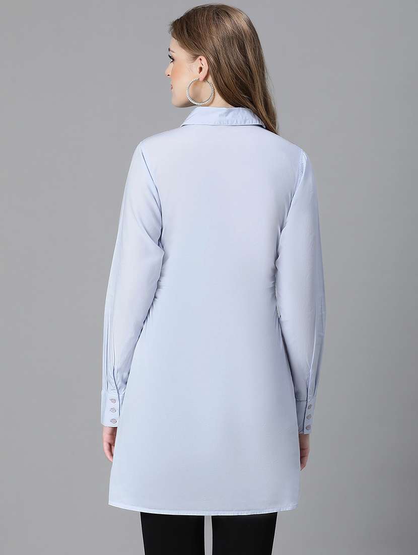 women solid long sleeves collared shirt - 20623334 -  Standard Image - 2