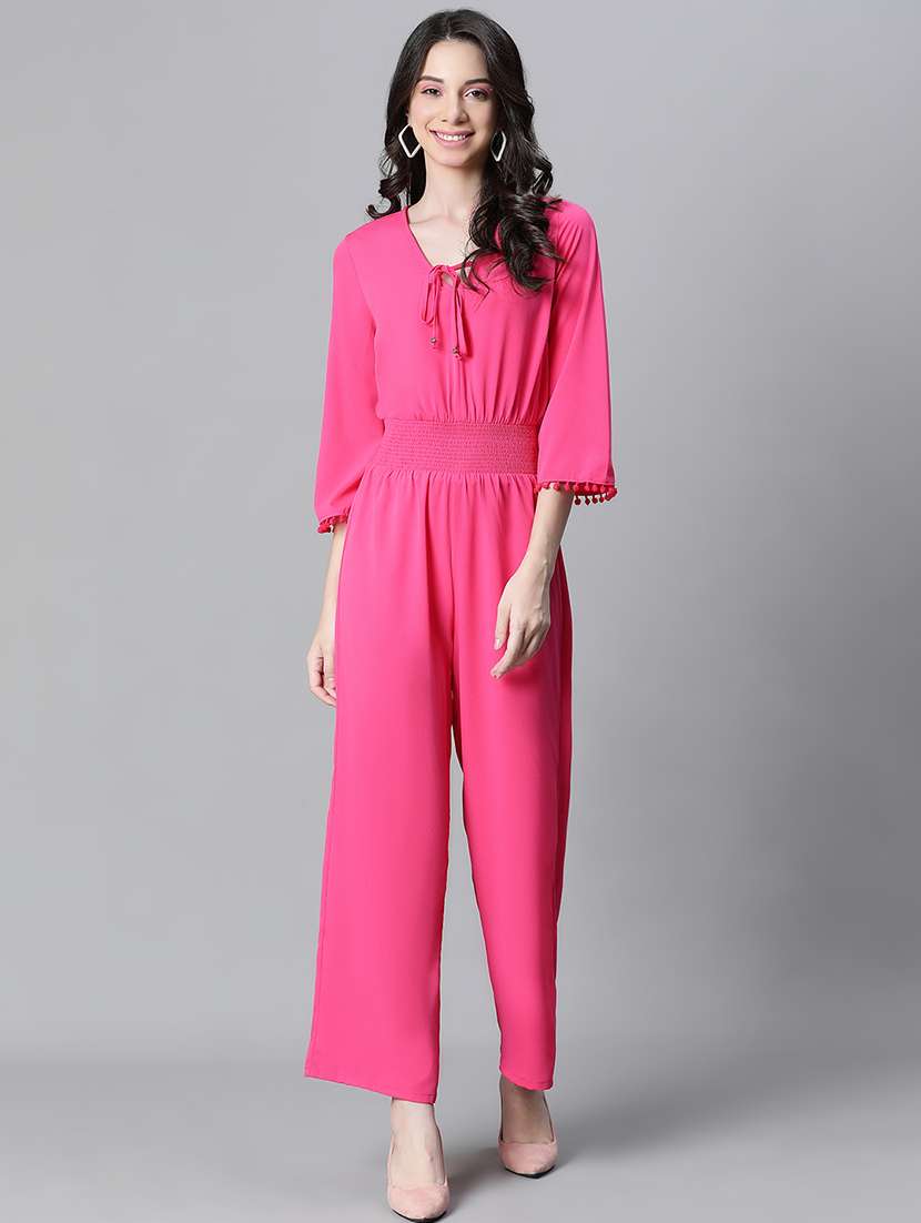 women solid full length jumpsuit