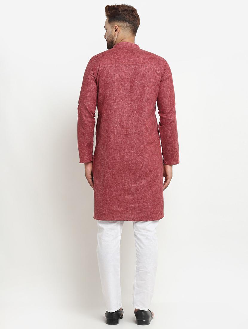 maroon cotton blend kurta pyjama ethnic wear set - 20625378 - Standard Image - 2