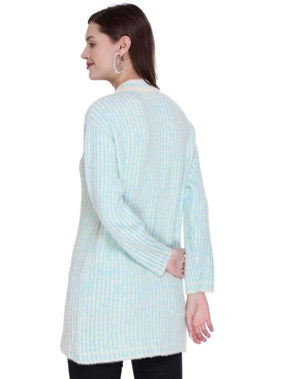 light blue self striped design woollen cardigan - 20625466 - Standard Image - 2
