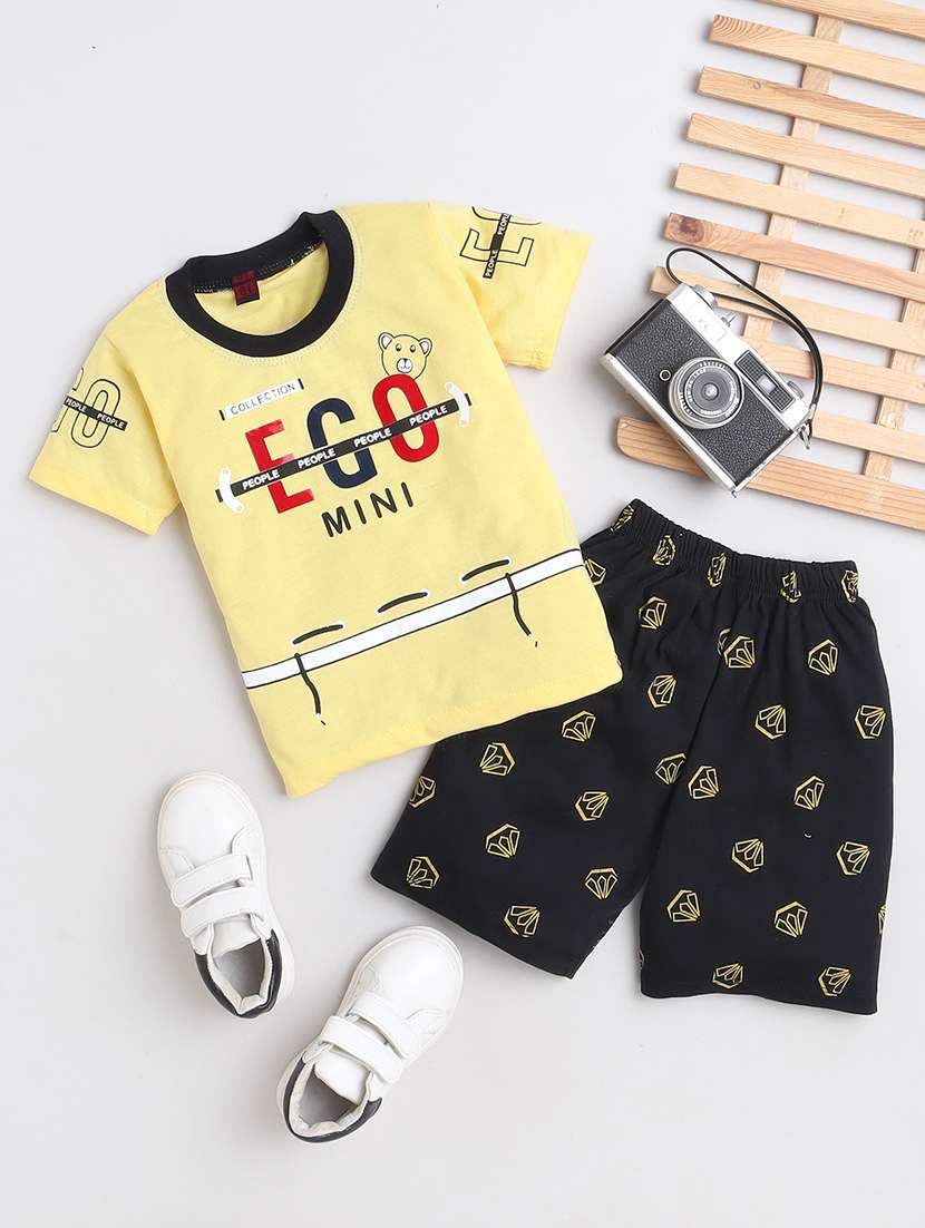 yellow printed detailed t-shirt & shorts set