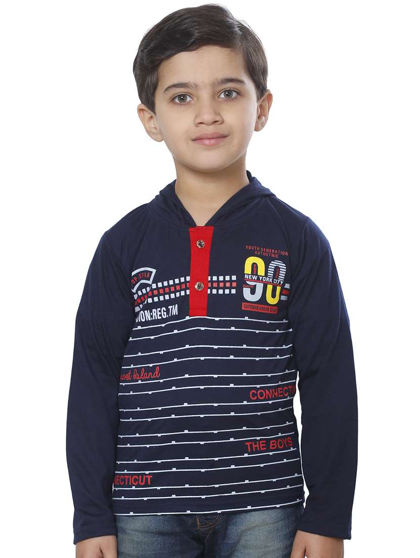 boys printed cotton hooded t-shirt