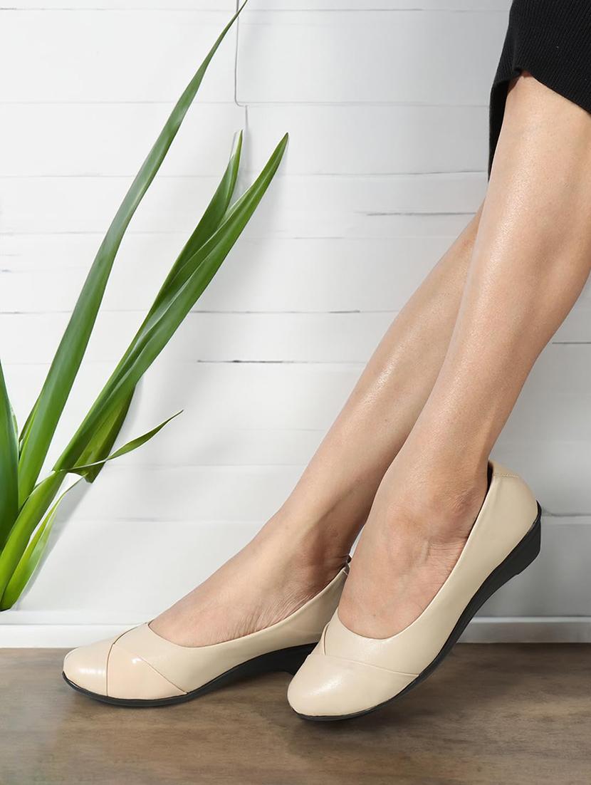 solid beige platform heels slip on ballerina - 20625809 - Standard Image - 2